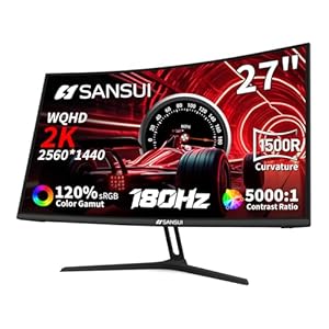 SANSUI 27 Inch WQHD 2560X1440 Curved Gaming Monitor, 180Hz MPRT 1ms Computer Monitor,HDMI2.0 * 2, DP1.2 * 2, Freesync, Curved 1500R, 5000:1 Contrast Ratio, 120% sRGB,HDR(ES-G27C1Q DP Cable Included)