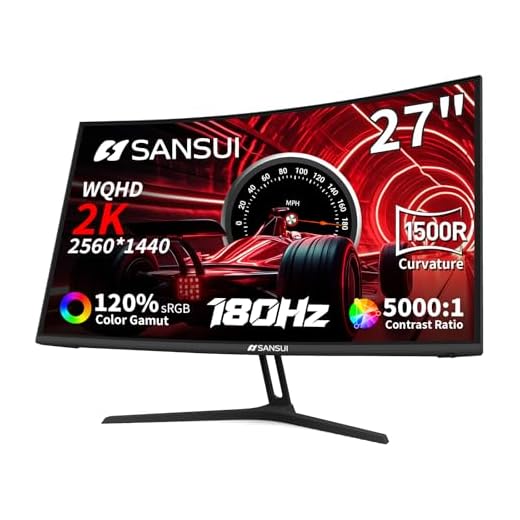 SANSUI 27 Inch WQHD 2560X1440 Curved Gaming Monitor, 180Hz MPRT 1ms Computer Monitor,HDMI2.0 * 2, DP1.2 * 2, Freesync, Curved 1500R, 5000:1 Contrast Ratio, 120% sRGB,HDR(ES-G27C1Q DP Cable Included)