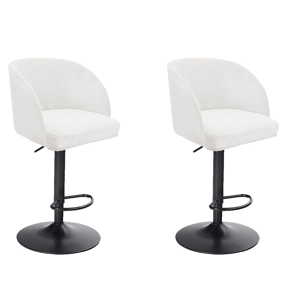 Set of 2 Ivory Stretch Velvet Bar Stool Chair Slipcovers Round Curved Backs Swivel Chair Covers Dining Room Chair Cover Slipcovers for Home Decor (Ivory, 2 Pcs)