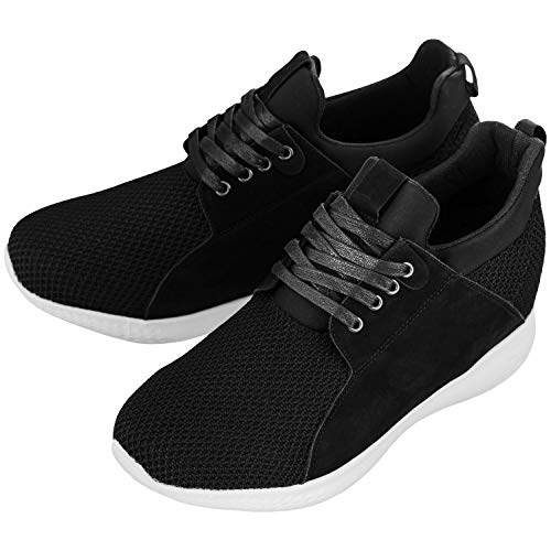 Image of CALTO Men's Invisible Height Increasing Elevator Trainer Shoes - Black Mesh Lace-up Lightweight Fashion Sneakers - 3.2 Inches Taller - H71922 - Size 10 D(M) US