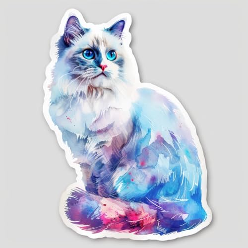 Sticker of a Ragdoll Cat Majestic Expressive Surreal Peel and Stick Vinyl Decal Sticker for car Window, Laptop, and More. SKU #F010190 6" x 6".