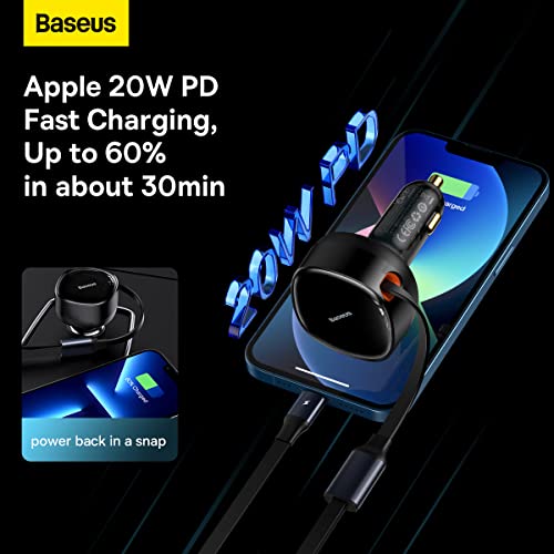 Image of Baseus Enjoyment Series 30W Car Charger with Retractable 2-in-1 C+L Cable 30W Black