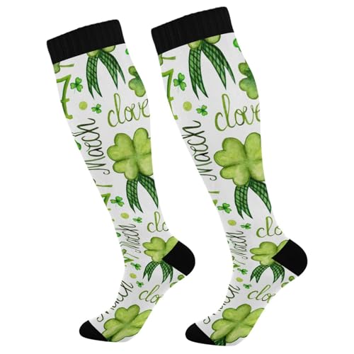 Dussdil Green Clover Patrick Day Compression Socks for Women Men Christmas Circulation Long Knee Socks for Winter Warm Stockings Socks