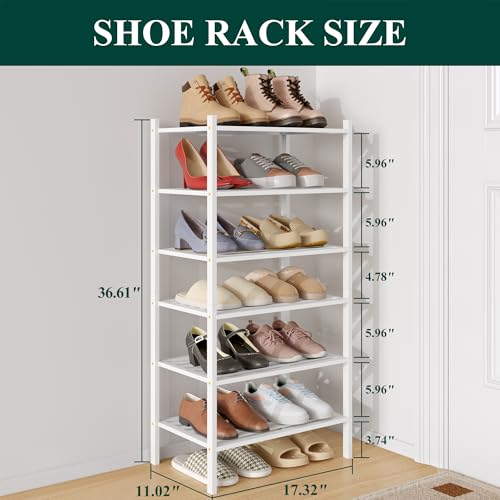 Image of Smiry Bamboo Shoe Rack, 5 Horizontal Slats, 6 Tier - 17.3 inch Wide, White