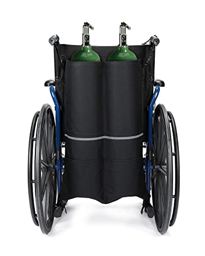 Issyzone Oxygen Cylinder Bag, Dual Oxygen Cylinder Holder, O2 Tank Bag for Wheelchair Walker Oxygen Tank Holder with Nice Mesh Storage Pocket Fits D and E Oxygen Tanks, Ideal Gift for Father's Day