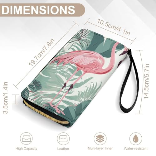 Women Wallets Cartoon Flamingo Leaves Leather Wallet for Women Thin Wallet with Zipper Pocket Card Holder2