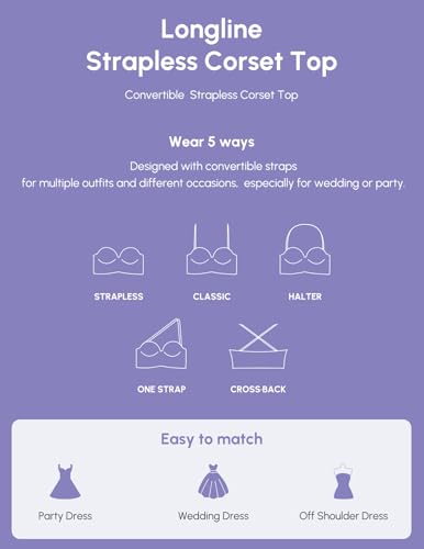 FallSweet Lace Strapless Bustier Bra for Women Underwire Longline Corset Top4