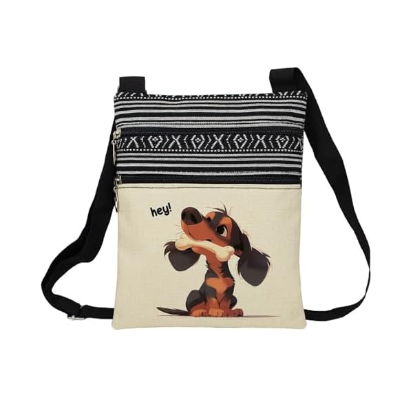 Hey Dachshund Messenger Bag Small Ethnic Pattern Printed Adjustable Strap Crossbody Zipper Bag Hey Dachshund Phone Bag Wallet Cute Shoulder Handbag for Women