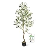 Aveyas 7ft Artificial Olive Tree in Cemented Plastic Pot, 7 feet Tall Large Fake Silk Trees Faux Top