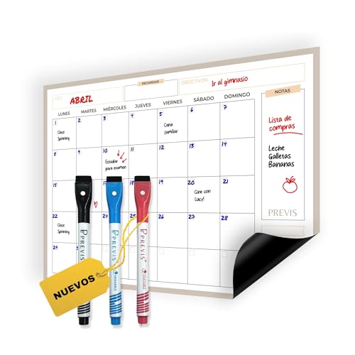 Previs Calendario Magnetico Nevera Mensual A3 - Calendario 2025 2026 Nevera Iman - Planificador Mensual 3 Rotus - Pizarra Magnetica Nevera - Planner Organizador Semanal Frigorifico Planning Familiar
