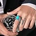 MYNENEY Retro Vintage Stone Rings for Men Turquoise Rings Stainless Steel Signet Biker Band (blue, 10)