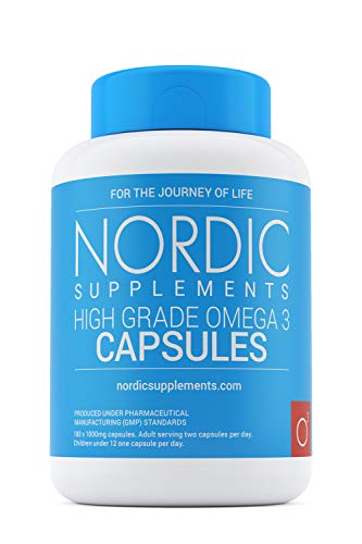 Nordic Supplements High Strength Pharmaceutical Grade Omega 3 Fish Oil 1000mg Capsules - Pot of 180 Capsules