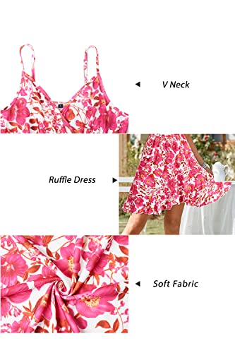 Image of ULTRANICE Womens Summer Dresses Floral V Neck Ruffled Hem Spaghetti Spring Casual Beach Outfits Flowy Wrap Sun Dress