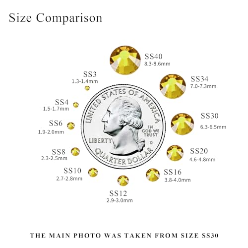 Image of 1440PCS SS10 Crystal Glass Flatback Rhinestones, Round Flat Back Crystal Gems for Nail Art and Craft Clothes, Glue Fix Diamond Stones Topaz Gold (2.7-2.8mm)
