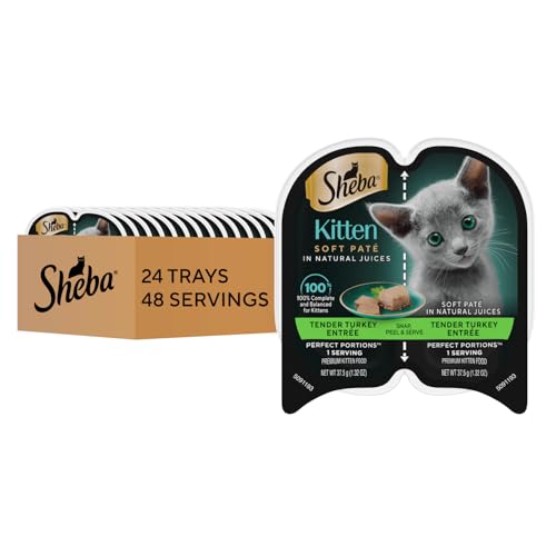 Image of Sheba Perfect Portions Kitten Wet Cat Food Pate Turkey Entree, 2.6 oz. Twin-Pack Trays (24 Count, 48 Servings)