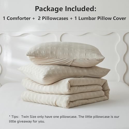 Image of Simple&Opulence 100% Cotton Waffle Weaving Comforter Set-3 Pieces Bedding Set(1 Comforter and 2 Pillowcases), Lightweight Soft Breathable Comforter Bed Sets for All Season(Khaki, King)