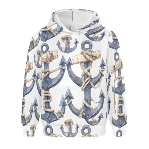KLL Nautical Design Marine Ocean and Rope Unisex Girls Boys Sweatshirts Sweater Casual Cool Hoodie Clothes Kangaroo Pocket