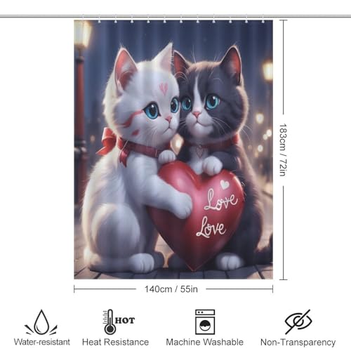 Rideau de douche chat mignon en polyester imperméable lavable 140x183cm - 4