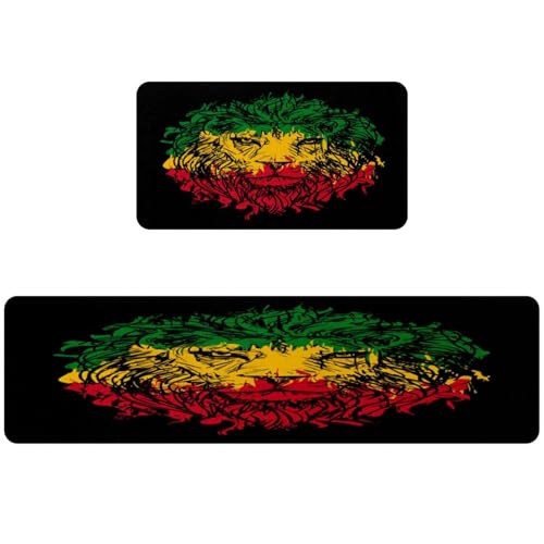 Tapis de cuisine antidérapant de qualité supérieure motif lion noir lavable en machine