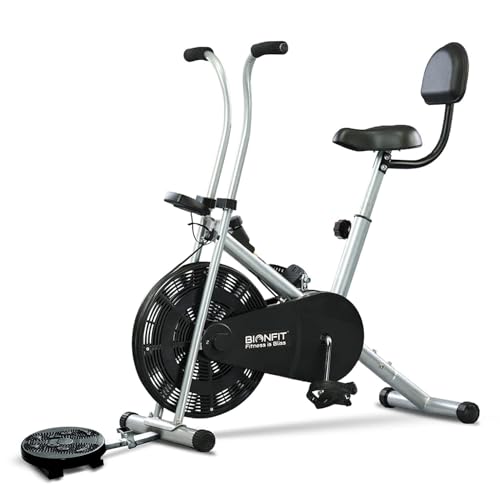 Image of BIONFIT Gym Cycle for Home Gym Fitness | Fixed Handle Air Bike for Cardio Exercise with Back Support Seat & Twister, Max Weight: 120 Kg