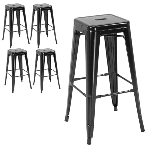 HOMCOM Set 4 Sgabelli Bar Impilabili con Poggiapiedi 43x43x76 cm Nero