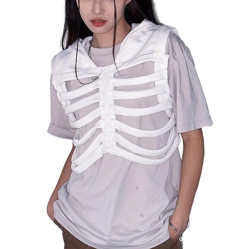 Skeleton Hoodie Vest for Women Men Sleeveless Hooded Waistcoat Crop Top Goth Grunge Punk Y2K Hollow Out Tank Tops2