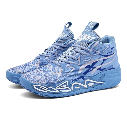 Exusiai Mens High Top Basketball Shoes Fashion Breathable Non Slip Outdoor Sneakers Comfortable Cushioning Athletic (Blue 8.5)