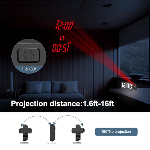 Ankilo 7,9 Zoll LED Projektionswecker mit Spiegeldisplay – Temperatur, Datum, 3 Helligkeitsstufen, Wochenmodus & 180°-Drehung (USB/Batterie)