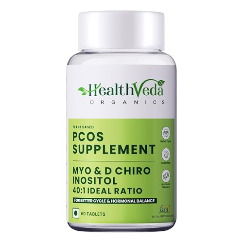HEALTH VEDA ORGANICS PRIVATE LIMITED Plant Based Pcos With Myo-Inositol 2000Mg, D-Chiro-Inositol 50Mg|60 Veg Tablets|Healthy Regular Menstruation|For Women