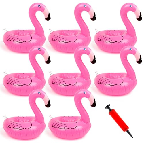 Aufblasbarer Getränkehalter Flamingo，8 Stück Pool Getränkehalter schwimmend，Schwimmender getränkehalter für Beachparty Hawaii Party Schwimmbad Strand,Deko für Jungen und Mädchen