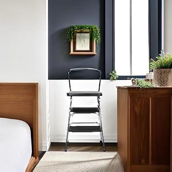 COSCO Stylaire Retro Chair + Step Stool with Flip-Up Seat, Black