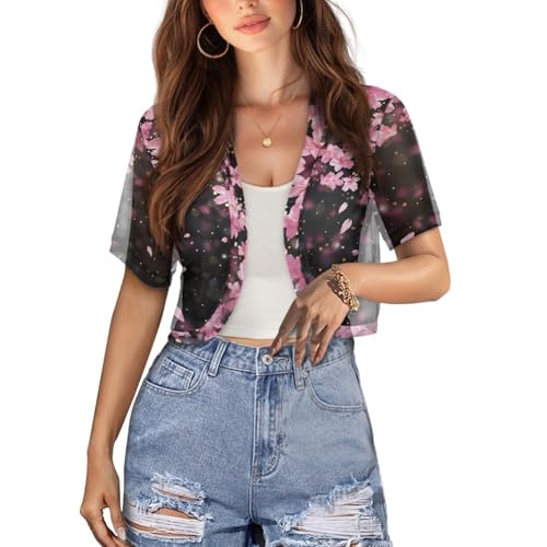 Image of Womens Short Sleeve Bolero Shrug Open Front Knit Cropped Cardigan Shoulder Cover for Dress Cute Casual Knit Cover Up