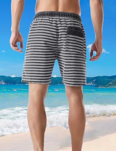 Men's Swim Trunk Striped Relaxed Fit Soft Washed Drawstring Board Shorts4