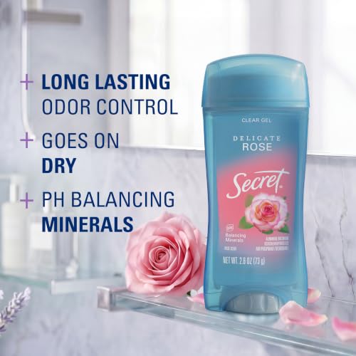 Image of Secret Fresh Antiperspirant Deodorant for Women, 72hr Breathable Sweat & Odor Protection, Instant Freshness & Gentle, PH Balancing Minerals, Clear Gel, Delicate Rose Scent, 2.6 oz (Pack of 2)