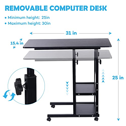 Urban Deco Home Office Desk With Drawer Standing Desk Adjustable Height, Moveable Computer Stand With 4 Wheels & Plastic Drawers Corner Desks For Home Office - Black #TOP2