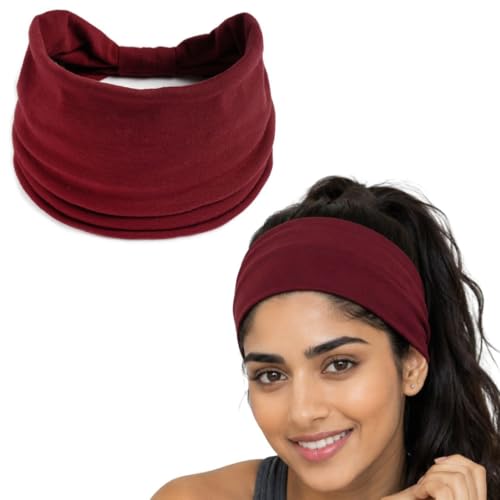 Image of XFYT Elegant Premium Workout Gym Sports Hair Band | Exercise Sweat Absorbent Breathable Yoga Headbands for Men and Women (Rose Maroon)