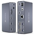 DGYBDFC USB C KVM Switch Docking Station 2 Laptop 2 Monitore 4K60Hz HDMI USB-C DockingStation SST/MST EDID USBC Dock mit Dual HDMI/Ethernet/10Gbps USBC/USBA 3.2/USBA 3.0/SD/microSD Kartensteckplätze