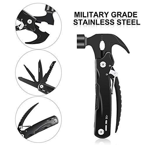 Multitool, Camping Accessories Pocket Survival Gear and Equipment 12-in-1 Hammer Multi Tools with Pocket Gadget Blade Bottle Opener Pliers Screwdriver Wire Cutters, Stainless Steel. - Thumbnail 6