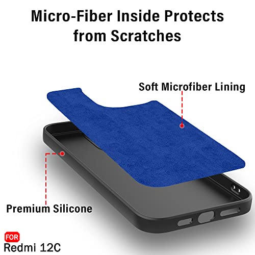 Image of TheGiftKart Liquid Silicon Back Cover Case for Mi Redmi 12C | Stylish Camera Protection Module | Micro-Fibre Lining Inside | Shockproof Back Cover Case for Mi Redmi 12C (Silicone, Black)