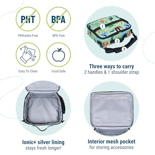 Image of Wildkin Kids ECO rPET Insulated Lunch Box - Keeps Food Hot or Cold, Easy-Clean Lining, Mesh Pockets & BPA-Free - Boys & Girls, Ideal for School, Travel & Daycare - Wild Animals