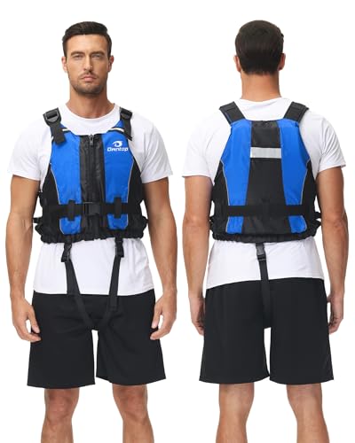 Owntop Schwimmhilfe Erwachsene, Schwimmjacke aus Schaumstoff mit Schrittgurt und Innentasche Unisex, Auftriebsweste für Sup Kajak Angeln Segeln Kanu - Blau XL/XXL