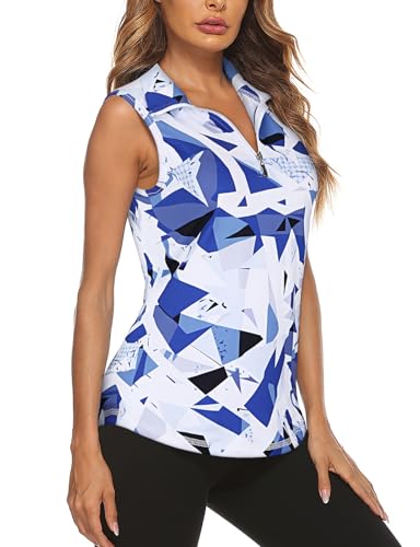 Image of Koscacy Women's Sleeveless Golf Tennis Polo Shirts Zip Up Dry Fit Workout Tank Tops Athletic Shirt