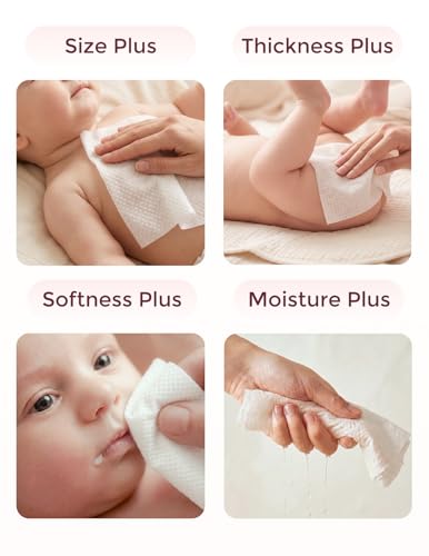 Image of Momcozy Baby Wipes Plus Wipes -Size, Thickness, Moisture, Softness & Scenario Plus, 99% Water-Based Wet Wipes, Unscented & Hypoallergenic, Gentle for Sensitive Skin, 720 Count (12 Packs)