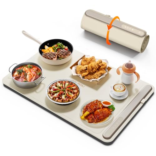Warming Mat for Food (24"x16") - iTRUSOU 3-Year Classic Electric Warming Tray with 3-Level Temp Control, Rapid Heating 250W Energy-Saving - Rollable Large Food Warming Mat for Parties & Buffet