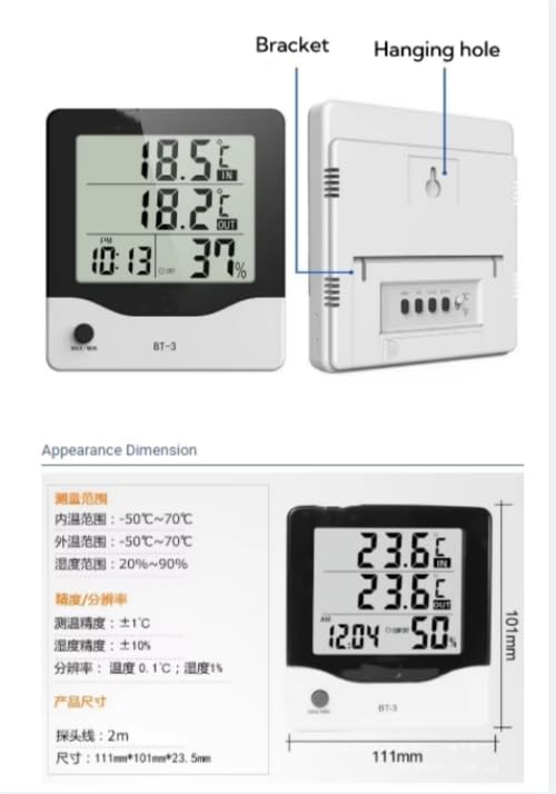 Digital LCD Display Indoor Outdoor Tempand Humidity Tester Hygrometer