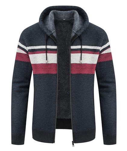 LLdress Mens Knit Cardigan Sweaters Sherpa Lined Full Zip Hoodie With Pockets