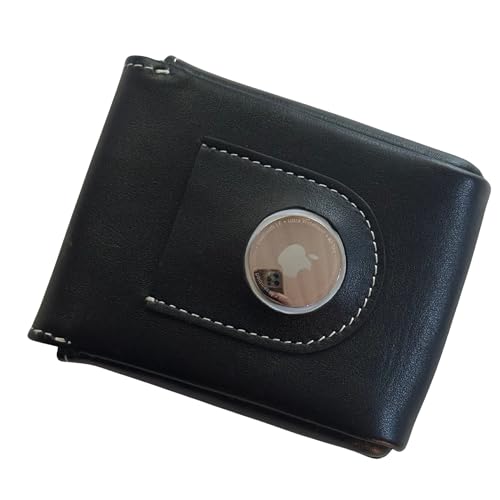 Image of Leather Auvi-Q Wallet with AirTag Slot | Genuine Leather Case for 2 Auvi-Q Injectors, Allergy Medication Carrier, Holds 3 Cards | Black (NEW - AirTag Version)