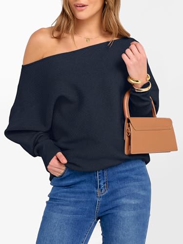 Image of ANRABESS Womens Off Shoulder Sweaters 2026 Fall Long Batwing Sleeve Loose Fit Knit Tops Casual Pullovers Jumpers