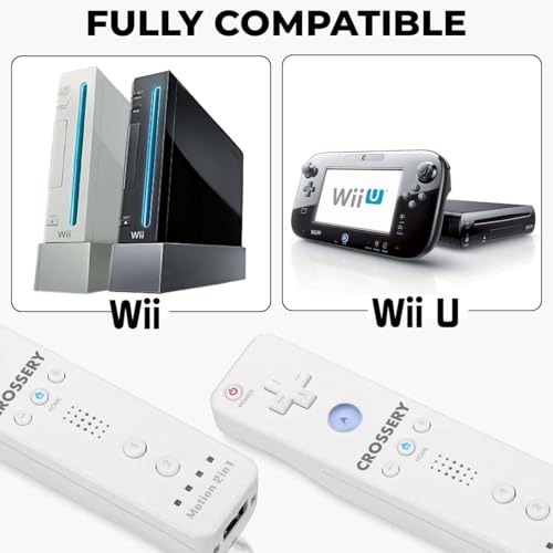 Image of Crossery Wii Remote and Nunchuck Controller Bundle with Charging Dock - 2 Pack Motion Plus Remotes, 2 Nunchucks, 1 Charging Station, Compatible with Nintendo Wii & Wii U - White