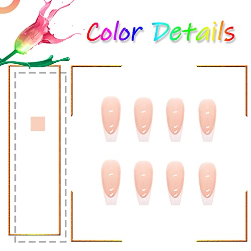 24 Pcs Press On Nails Medium Fake Nails Acrylic Glossy French White Nude Design Natural Full Cover Coffin False Nail Adhesive Tape On Nails For Women And Girls #TOP5